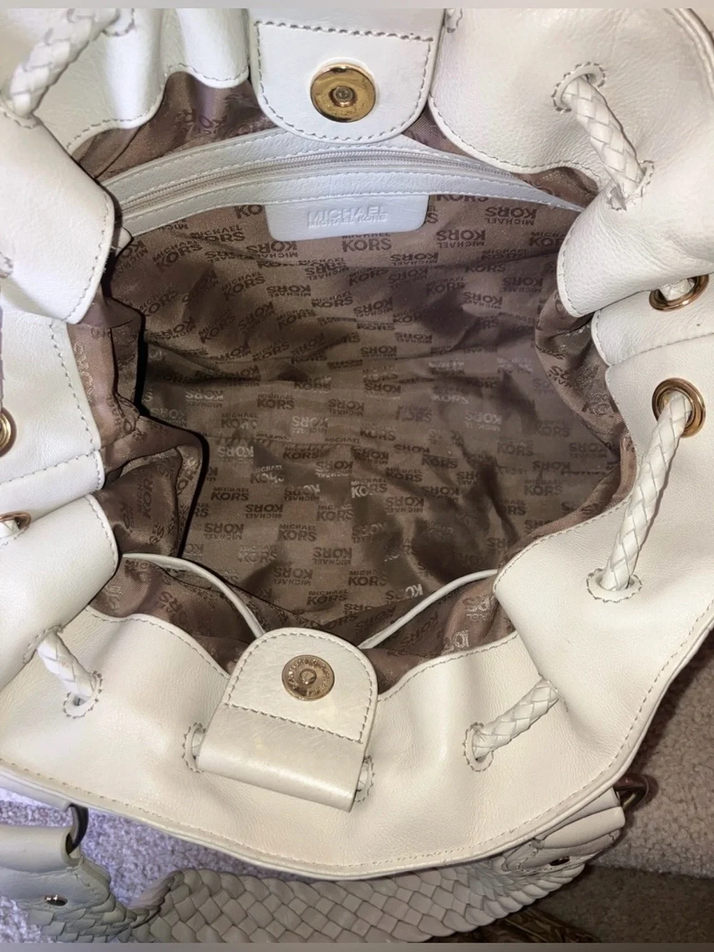 Michael Kors Leather Cream Hobo Bag